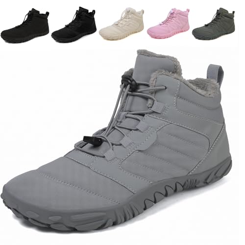 Fadezar Barfußschuhe Herren Gefüttert Winterschuhe Damen Wasserdicht Winter Warm Winterstiefel Outdoor rutschfeste Stiefel Boots Schuhe 1698 Grau EU 41 von Fadezar