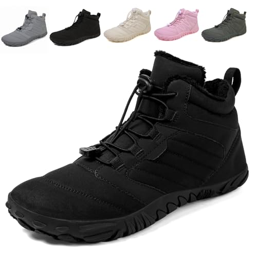 Fadezar Barfußschuhe Herren Gefüttert Winterschuhe Damen Wasserdicht Winter Warm Winterstiefel Outdoor rutschfeste Stiefel Boots Schuhe 1698 Schwarz EU 46 von Fadezar