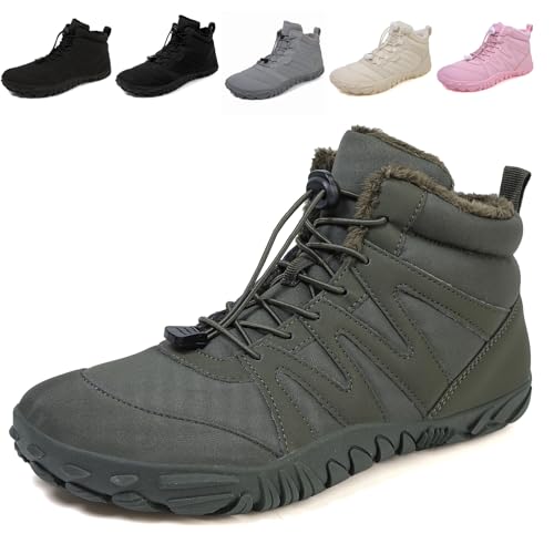 Fadezar Barfußschuhe Herren Gefüttert Winterschuhe Damen Wasserdicht Winter Warm Winterstiefel Outdoor rutschfeste Stiefel Boots Schuhe 1699 Armee Grün EU 40 von Fadezar