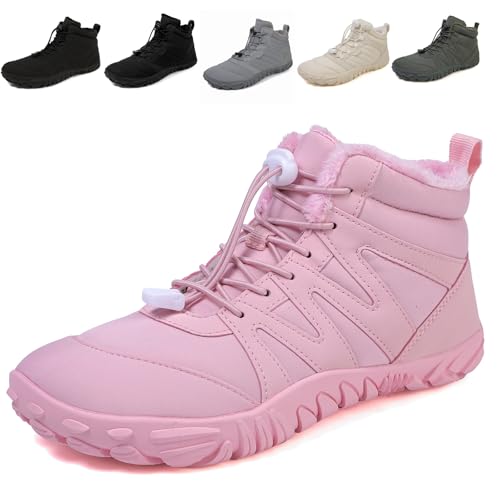 Fadezar Barfußschuhe Herren Gefüttert Winterschuhe Damen Wasserdicht Winter Warm Winterstiefel Outdoor rutschfeste Stiefel Boots Schuhe 1699 Rosa EU 40 von Fadezar