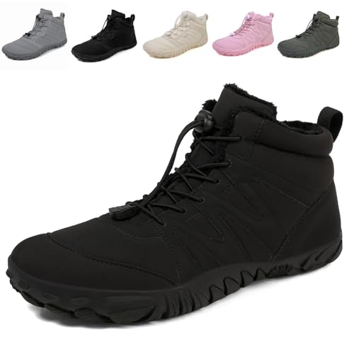 Fadezar Barfußschuhe Herren Gefüttert Winterschuhe Damen Wasserdicht Winter Warm Winterstiefel Outdoor rutschfeste Stiefel Boots Schuhe 1699 Schwarz EU 44 von Fadezar