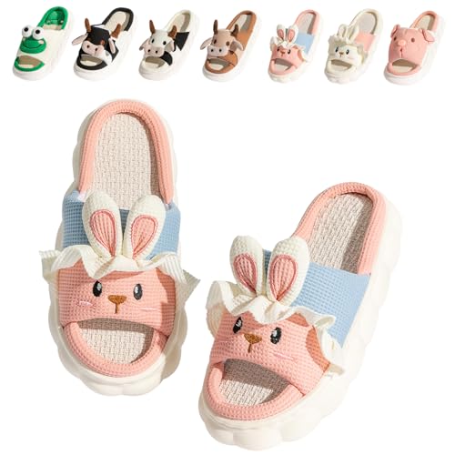 Fadezar Hausschuhe Damen Kuh/Frosch/Hase/Karikatur rutschfeste Pantoffeln Slip on Bequeme Flache cozy Slippers Hase Rosa EU 35-36 Etikettengröße 36-37 von Fadezar