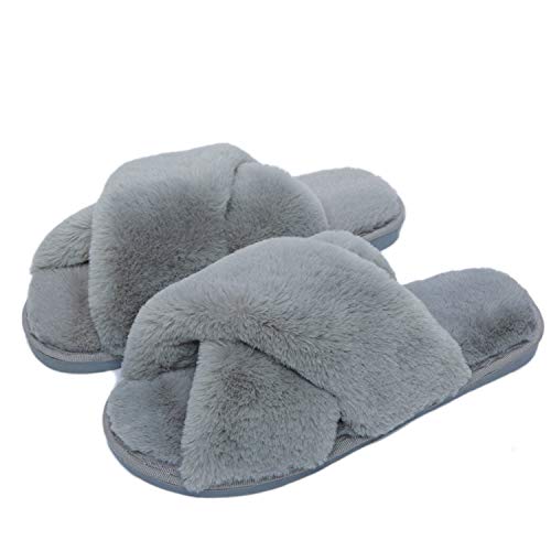 Fadezar Hausschuhe Damen Plüsch Pantoffeln Warme rutschfeste Flache Flip Flop Bequeme Filzhausschuhe für Damen,Grau,35/36 EU (Herstellergröße 36/37) von Fadezar