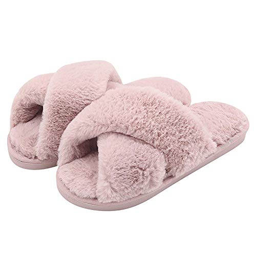 Fadezar Hausschuhe Damen Plüsch Pantoffeln Warme rutschfeste Flache Flip Flop Bequeme Filzhausschuhe für Damen,Rosa,37/38 EU (Herstellergröße 38/39) von Fadezar