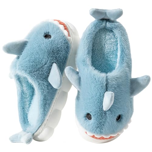 Fadezar Hausschuhe Damen Shark/Cow Winter Plüsch Pantoffeln Herren Flauschige Warme Hausschuhe Bequeme rutschfeste Flache Slippers Himmelblau EU 35-36 (Sohlengröße 36-37) von Fadezar