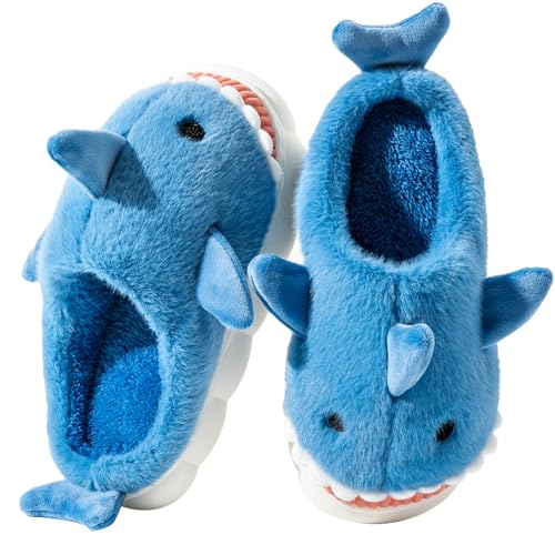 Fadezar Hausschuhe Damen Shark/Cow Winter Plüsch Pantoffeln Herren Flauschige Warme Hausschuhe Bequeme rutschfeste Flache Slippers Königsblau EU 37-38 (Sohlengröße 38-39) von Fadezar