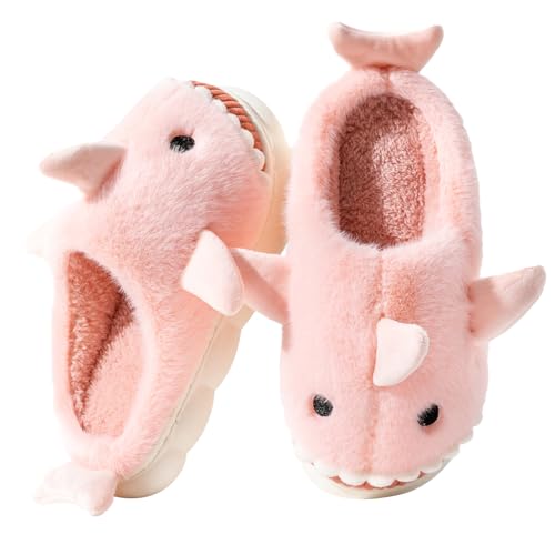 Fadezar Hausschuhe Damen Shark/Cow Winter Plüsch Pantoffeln Herren Flauschige Warme Hausschuhe Bequeme rutschfeste Flache Slippers Rosa EU 39-40 (Sohlengröße 40-41) von Fadezar