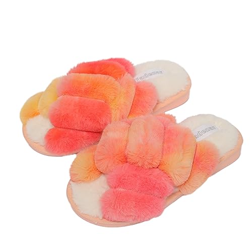 Fadezar Hausschuhe Damen Winter Plüsch Pantoffeln Warme rutschfeste Flache Flip Flop Bequeme Flauschige Hausschuhe für Damen 72 rot EU 35-36 von Fadezar