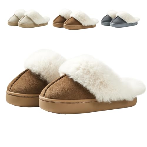 Fadezar Hausschuhe Kinder Junge Mädchen Warme Plüsch Pantoffeln Weiche Bequeme Rutschfest Hausschuhe Slippers Braun 33-34 (220mm) von Fadezar