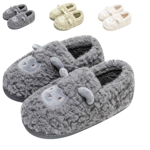 Fadezar Hausschuhe mit Schaf Damen Plüsch Memory Foam Pantoffeln Weicher Bequeme Leichte Rutschfeste Hausschuhe Herren Grau EU 39-40 (40-41) von Fadezar