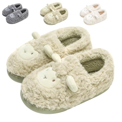 Fadezar Hausschuhe mit Schaf Damen Plüsch Memory Foam Pantoffeln Weicher Bequeme Leichte Rutschfeste Hausschuhe Herren Grün EU 37-38 (38-39) von Fadezar