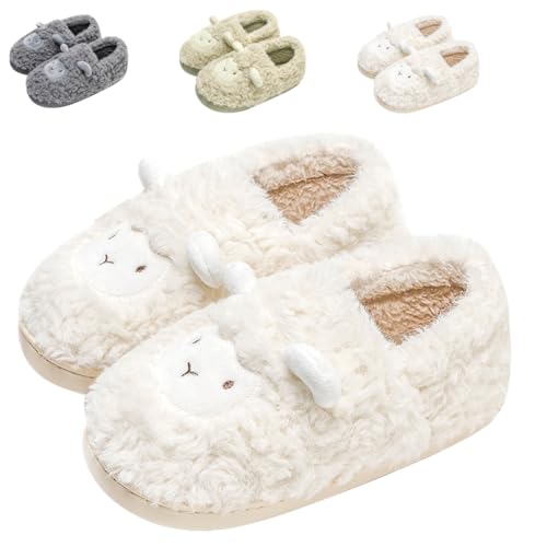 Fadezar Hausschuhe mit Schaf Damen Plüsch Memory Foam Pantoffeln Weicher Bequeme Leichte Rutschfeste Hausschuhe Herren Weiß EU 37-38 (38-39) von Fadezar
