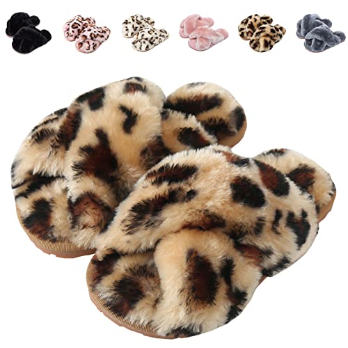 Fadezar Hausschuhe Damen Mädchen Winter Warm Plüsch Pantoffeln Kuschelige Flauschige Hausschuhe Weich Bequeme rutschfeste Slippers für Kinder Brauner Leopard EU 27/28 (Etikettengröße 28/29) von Fadezar