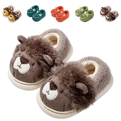 Fadezar Kinder Hausschuhe PlüschWinter Pantoffeln für Jungen Mädchen weiche rutschfeste Warm Slippers Tiere Schuhe 136 Braun EU 23/24 (Etikettengröße 160) von Fadezar