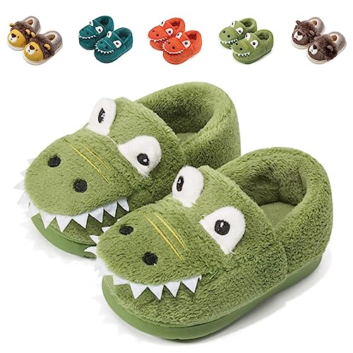 Fadezar Kinder Hausschuhe PlüschWinter Pantoffeln für Jungen Mädchen weiche rutschfeste Warm Slippers Tiere Schuhe 18 grün EU 19/20 (Etikettengröße140) von Fadezar