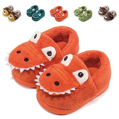 Fadezar Kinder Hausschuhe PlüschWinter Pantoffeln für Jungen Mädchen weiche rutschfeste Warm Slippers Tiere Schuhe 18 orange EU 25/26 (Etikettengröße170) von Fadezar