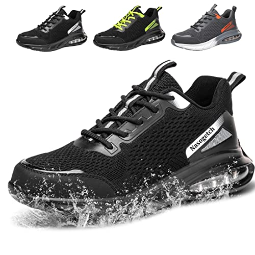 Fadezar Sicherheitsschuhe Herren Damen Wasserdicht Arbeitsschuhe Herren Leicht Atmungsaktiv Stahlkappenschuh Sportlich rutschfest Arbeitsturnschuhe Schwarz EU 44 von Fadezar