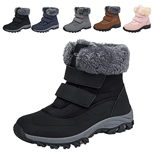 Fadezar Winterstiefel Damen Gefüttert Warme Winterschuhe Wasserdicht Schneestiefel Draussen Trekkingschuhe Boots rutschfest Leichte Schwarz 42 EU von Fadezar