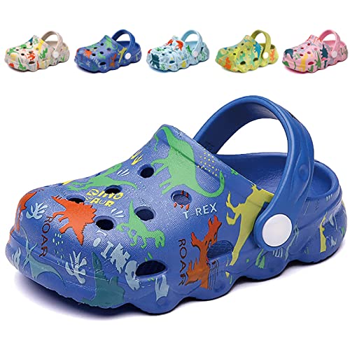 Kinder Clogs Pantoletten Jungen Gartenschuhe Gr.22-30 EU, Leicht Atmungsaktiv Dinosaurier Gartenclogs, Strand Sandalen Hausschuhe für Mädchen Blau EU 23/24 (Etikettengröße 150mm) von Fadezar