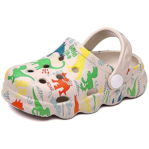 Kinder Clogs Pantoletten Jungen Gartenschuhe Gr.22-30 EU, Leicht Atmungsaktiv Dinosaurier Gartenclogs, Strand Sandalen Hausschuhe für Mädchen Grau EU 30 (Etikettengröße 190mm) von Fadezar