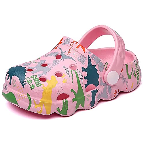 Kinder Clogs Pantoletten Jungen Gartenschuhe Gr.22-30 EU, Leicht Atmungsaktiv Dinosaurier Gartenclogs, Strand Sandalen Hausschuhe für Mädchen Rosa EU 23/24 (Etikettengröße 150mm) von Fadezar