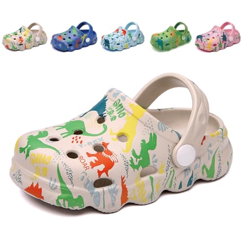 Kinder Clogs Pantoletten Jungen Gartenschuhe Gr.22-30 EU, Leicht Atmungsaktiv Dinosaurier Gartenclogs, Strand Sandalen Hausschuhe für Mädchen Grau EU 22 (Etikettengröße 140mm) von Fadezar