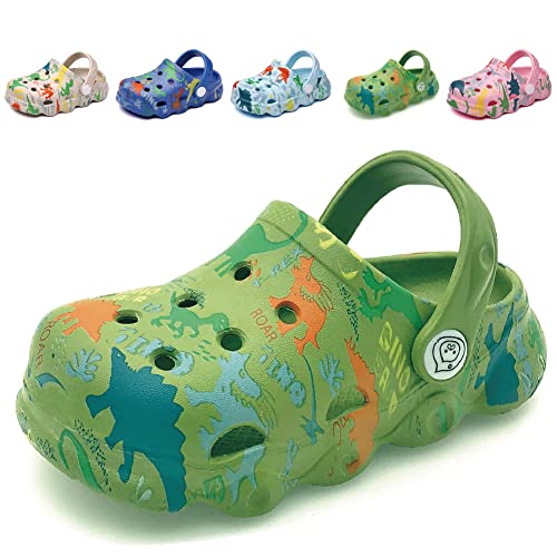 Kinder Clogs Pantoletten Jungen Gartenschuhe Gr.22-30 EU, Leicht Atmungsaktiv Dinosaurier Gartenclogs, Strand Sandalen Hausschuhe für Mädchen Grün EU 27 (Etikettengröße 170mm) von Fadezar