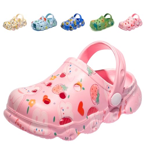 Kinder Clogs Pantoletten Jungen Gartenschuhe Gr.22-30 EU, Leicht Atmungsaktiv Dinosaurier Gartenclogs, Strand Sandalen Hausschuhe für Mädchen Rosa Häschen EU 30 (Etikettengröße 190mm) von Fadezar
