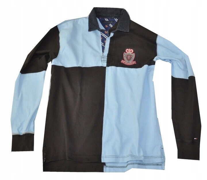 90Er Jahre Herren Longsleeve Poloshirt Von Tommy Hilfiger, Schwarz Blau Baumwolle Shirt von FadoVintageShop