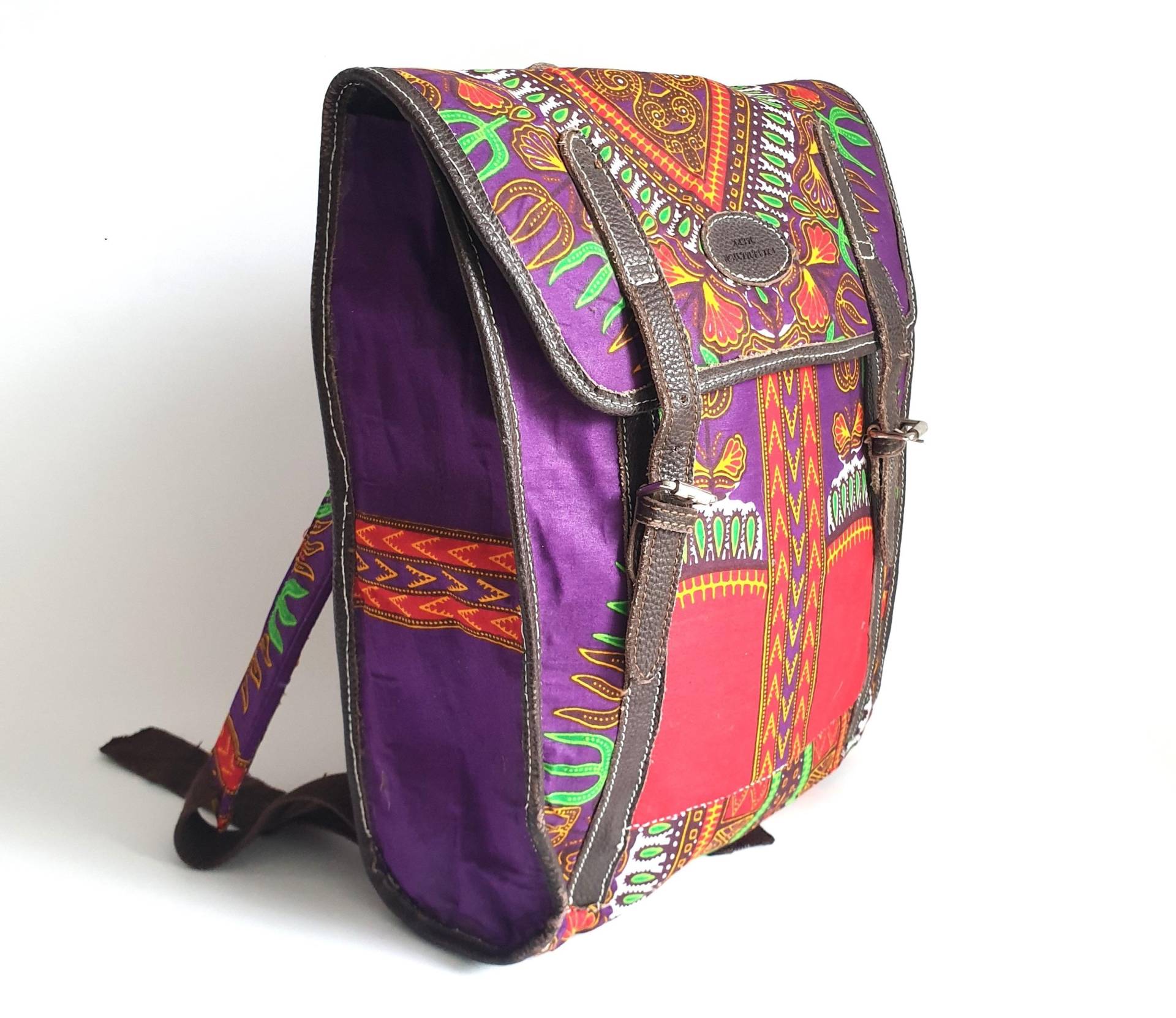 Exclamation Mark Rucksack/Canvas Azteken Print Und Braune Leder Laptoptasche Oldschool Look Accessoire Festival von FadoVintageShop