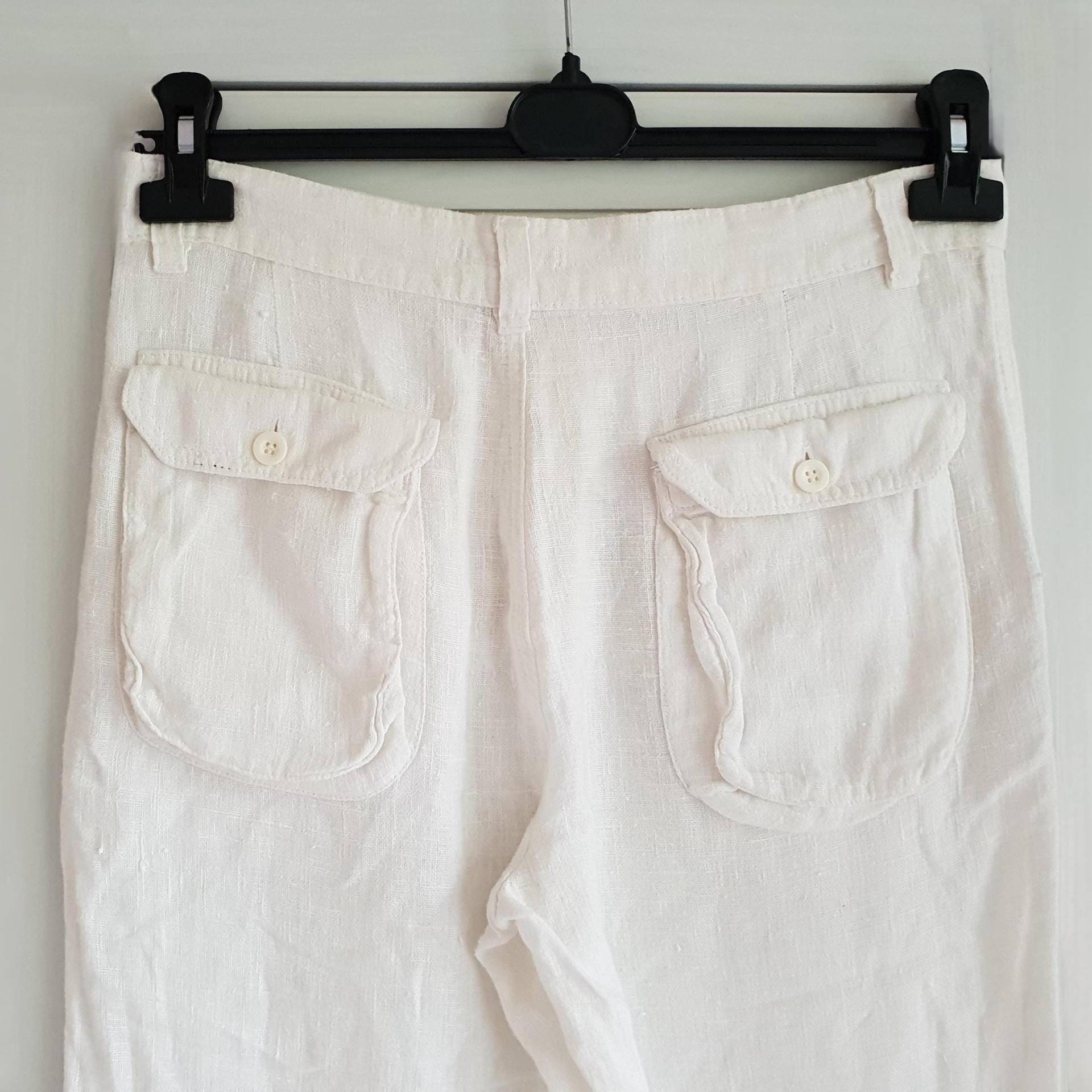 Frauen Leinen Hose Vintage Sommer Weiß Capri Troousures Size 40/L von FadoVintageShop