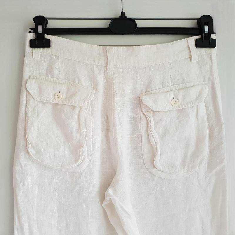 Frauen Leinen Hose Vintage Sommer Weiß Capri Troousures Size 40/L von FadoVintageShop