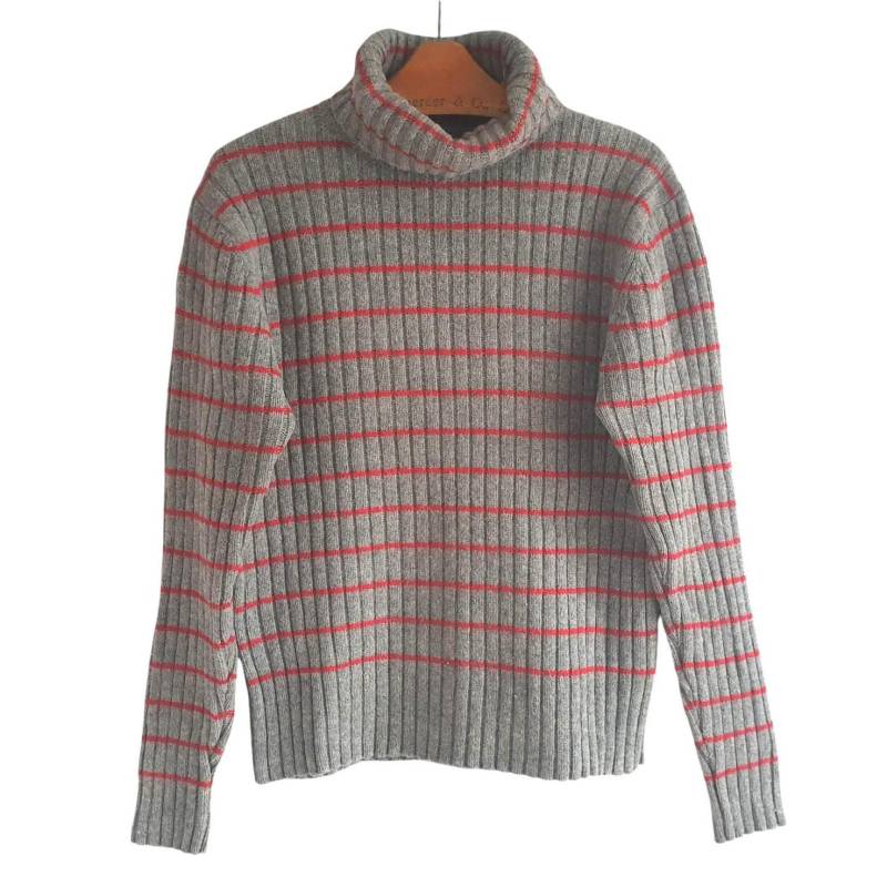 Lammwolle Rollkragenpullover Grau Rot Lambswool Pullover By Emilio Größe M/L von FadoVintageShop