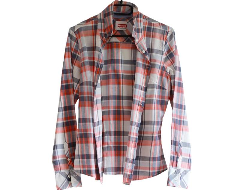 Vintage Mustang Kariertes Hemd, Grau Weiß Rot Kariert, Baumwolle Button Up Frauen Shirt Größe S/M von FadoVintageShop