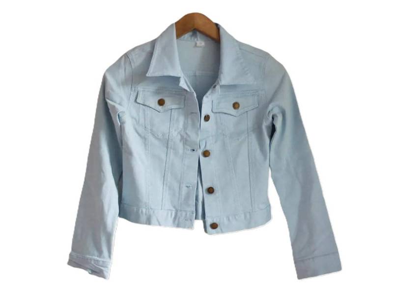 Vintage Hellblauer Denim Jeansjacke Frauen Abgeschnittene Größe Xs/S von FadoVintageShop