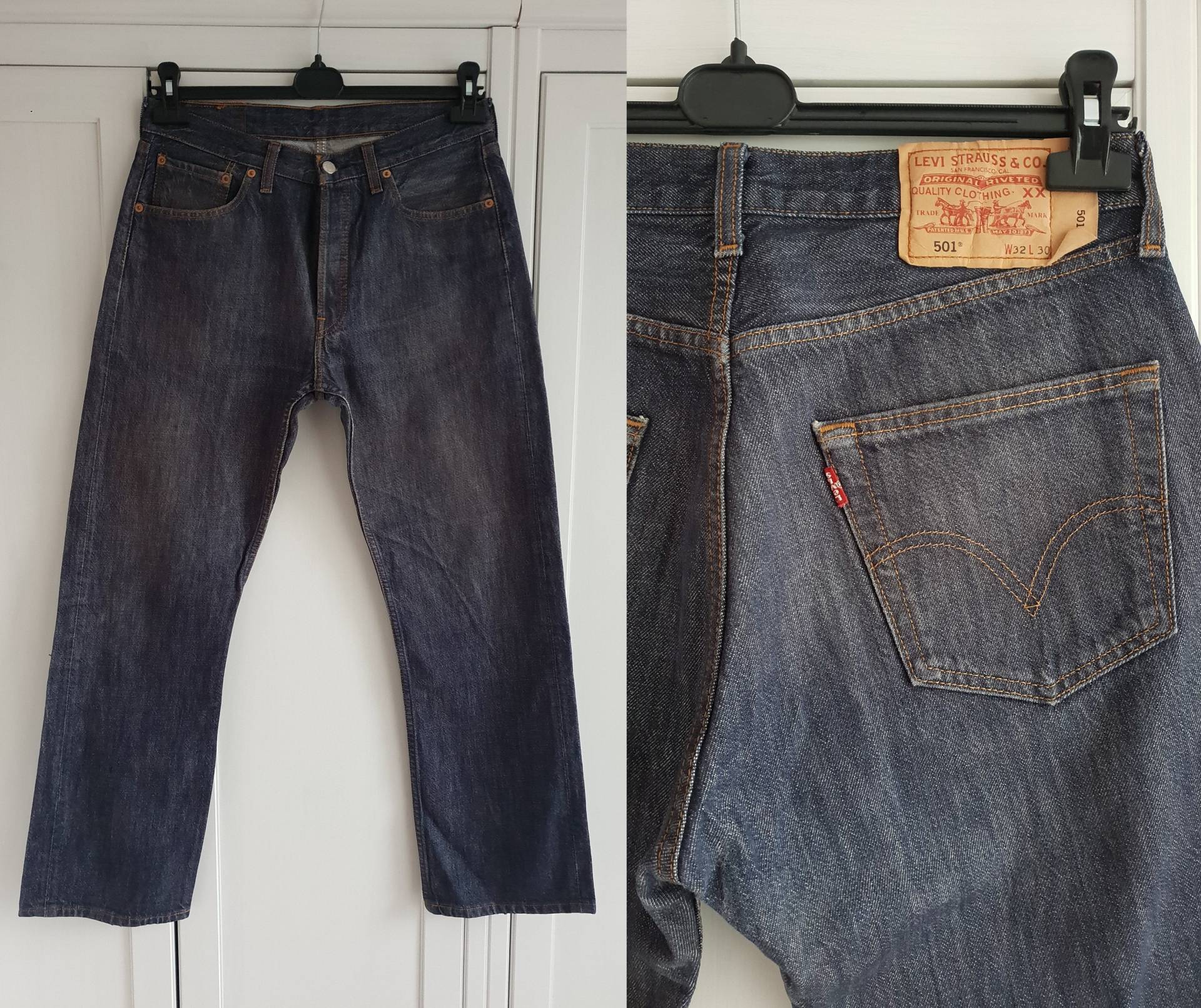 Vintage Levis 501 Jeans Dunkelblau High Waist Herren Größe W32 L30 Boyfriend Button Fly Levi Es Jean von FadoVintageShop