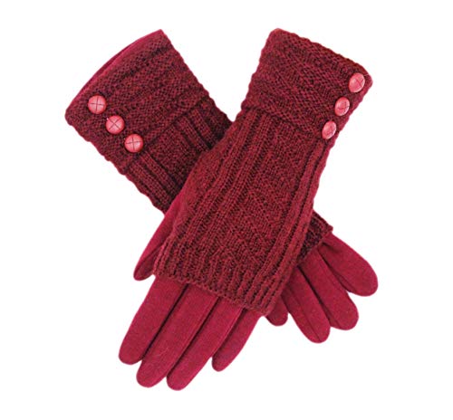 Fadsace Touchscreen-Strickhandschuhe, Texting-Handschuhe, dicke Baumwolle, ohne Finger, 2-in-1 Design (Weinrot) von Fadsace