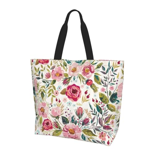 Blaue Blume Blumenmuster Rosen Wiederverwendbare Tragetasche mit Reißverschluss Wasserdichte Umhängetasche mit Taschen Casual Crossbody Handtaschen mit verstellbaren Schultergurten für Outdoor, Uni, von Faduni