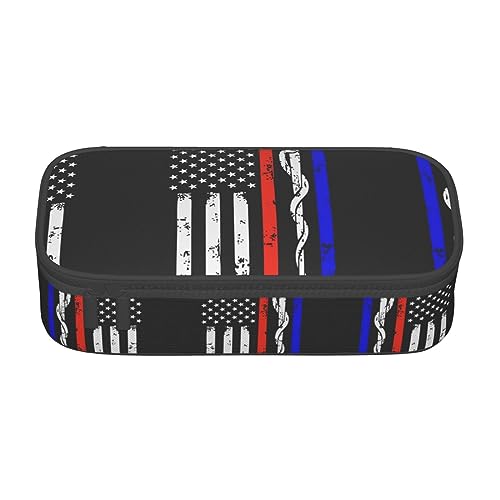 Faduni Snow Mountain Pinguin Große Kapazität Federmäppchen Beutel Halter Stifteetui Schulbedarf Geschenk für Mittelschule Schüler Mädchen Junge Erwachsene Teenager, Red Stripe Firefighter USA-Flagge, von Faduni