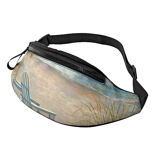 Gürteltasche mit Musiknoten, mit verstellbarem Gürtel, für Herren und Damen, Blau, für Sport, Laufen, Wandern, Joggen, Strandszene mit Stühlen, Einheitsgröße von Faduni