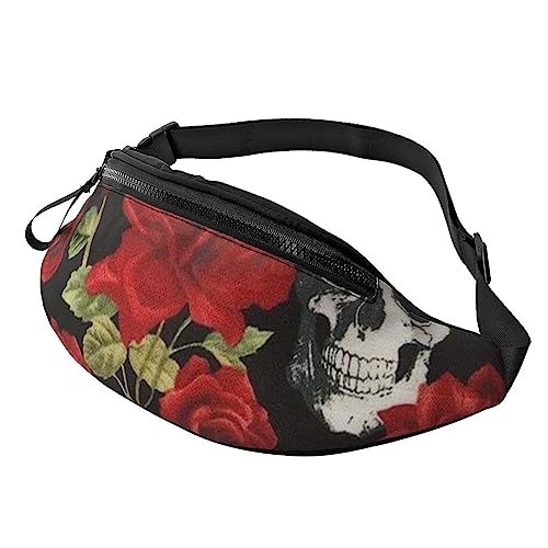 Gürteltasche mit Sonnenblumen-Motiv, Schwarz, mit verstellbarem Gürtel für Männer und Frauen, Sport, Laufen, Wandern, Joggen, Rose Skull, Einheitsgröße von Faduni