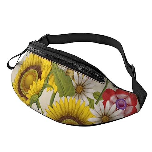 Gürteltasche mit USA-Flagge, mit verstellbarem Gürtel für Männer und Frauen, Sport, Laufen, Wandern, Joggen, Bienen Sonnenblumen Gänseblümchen Rose Blumen, Einheitsgröße von Faduni