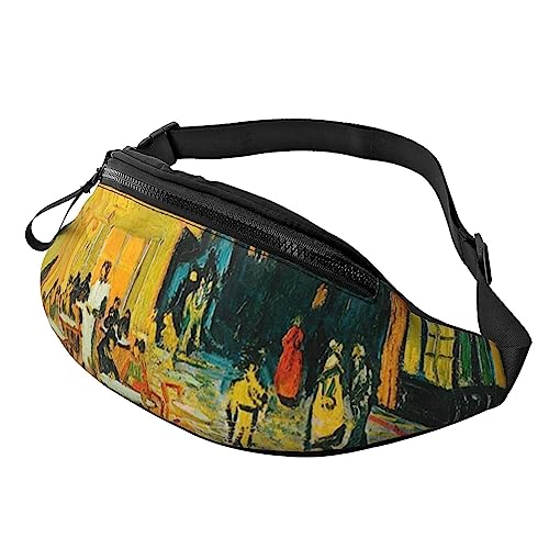 Gürteltasche mit goldenem Ananas-Hintergrund, Gürteltasche mit verstellbarem Gürtel für Männer und Frauen, Sport, Laufen, Wandern, Joggen, Cafe Terrasse bei Nacht, Einheitsgröße von Faduni