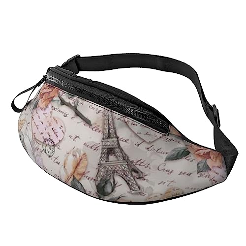 Gürteltasche mit goldenem Ananas-Hintergrund, Gürteltasche mit verstellbarem Gürtel für Männer und Frauen, Sport, Laufen, Wandern, Joggen, Flower Paris Eiffelturm, Einheitsgröße von Faduni