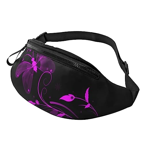 Gürteltasche mit verstellbarem Gürtel für Damen und Herren, Motiv: grüne Rose, für Sport, Laufen, Wandern, Joggen, Lila und Schmetterling, Einheitsgröße von Faduni