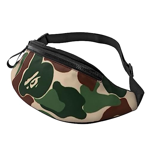 Happy Camper Hüfttasche Bauchtasche Bauchtasche mit verstellbarem Gürtel für Männer Frauen Sport Laufen Wandern Joggen, camouflage grün, Einheitsgröße von Faduni