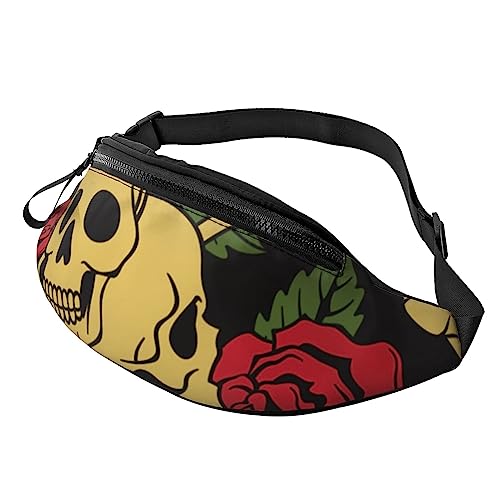 Heißluftballons Hüfttasche Bauchtasche Bauchtasche mit verstellbarem Gürtel für Männer Frauen Sport Laufen Wandern Joggen, Rose und Totenkopf, Einheitsgröße von Faduni