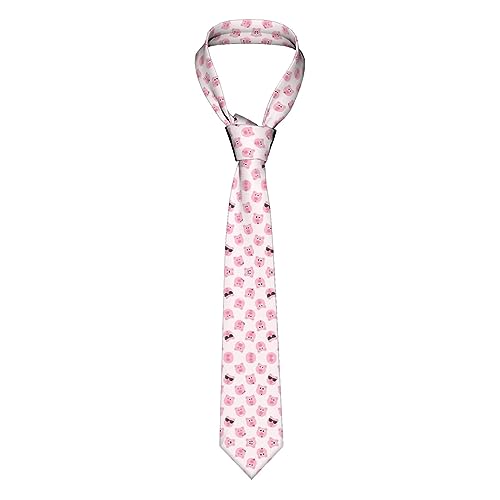 Herren Krawatte, Leopardenmuster, einfarbig, Seide, gewebt, gestreift, Plaids, Krawatte, Taschentuch, Manschettenknöpfe, Krawattenklammer-Set, formelle Geschäfts- und Hochzeit, Lustiges rosa Schwein von Faduni