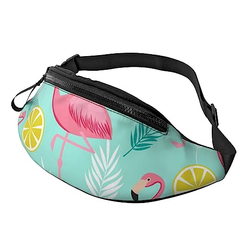 Hüfttasche mit tropischen Blättern, Bauchtasche mit verstellbarem Gürtel für Männer und Frauen, Sport, Laufen, Wandern, Joggen, Flamingo, Einheitsgröße von Faduni