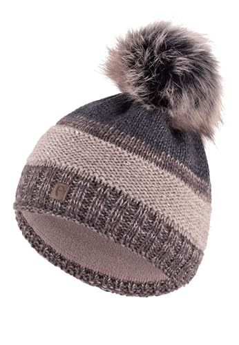 Damen Strickmütze Kunstfell-Bommel Thermo-Fleece Elastisch Warme Beanie Wintermütze, Farben:Braun, Größe:One Size Damen Strickmütze Kunstfell-Bommel Thermo-Fleece Elastisch Warme Beanie Wintermütze, Farben:Braun, Größe:One Size von Faera